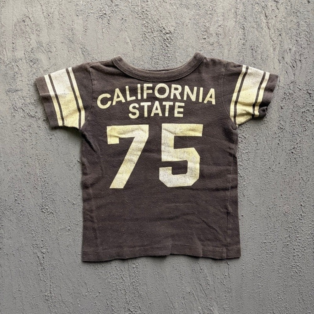 Denim Dungaree T-Shirt Small 110CM Brown California State Japan Baby Tee